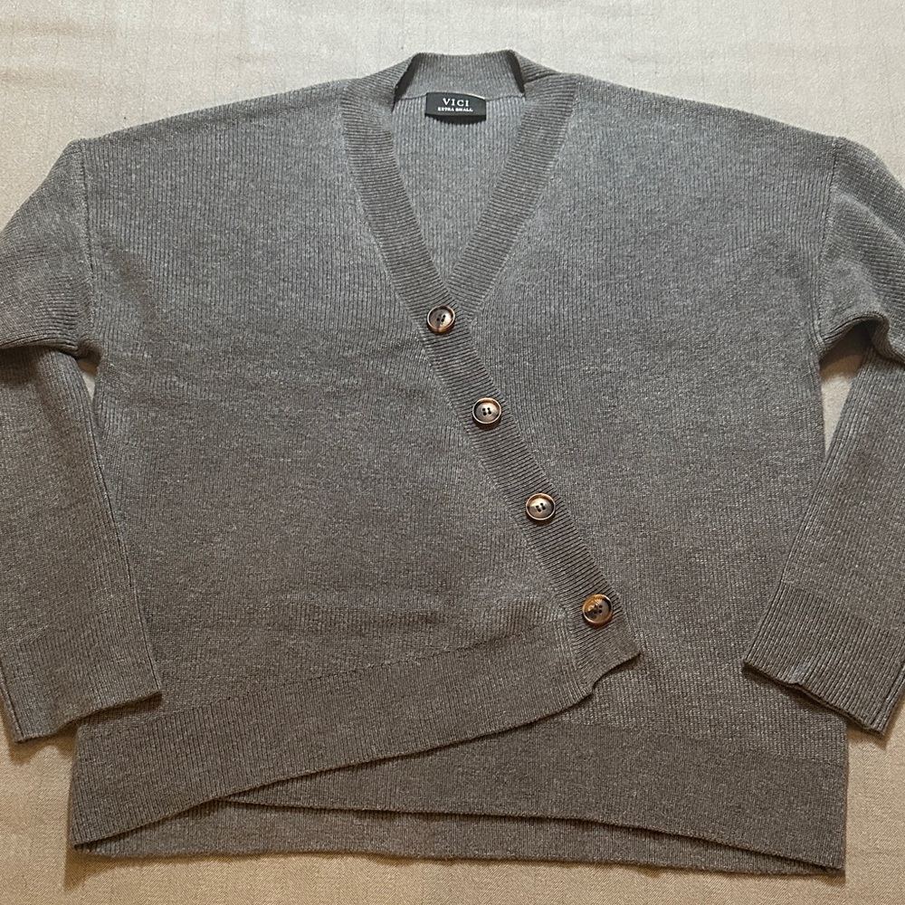 Vici Asymmetrical Grey Button Cardigan XS